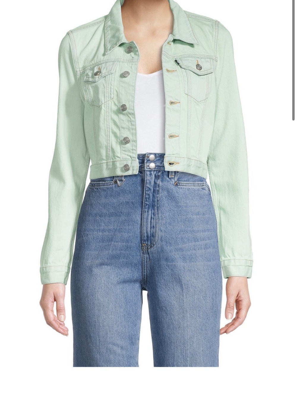 Neon Blonde Rebel Cropped Mint Jean Jacket